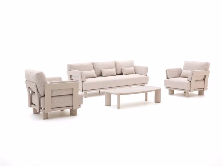 Bellagio Loungeset voor 5 personen met hoekelement en salontafel, Beige, Aluminium