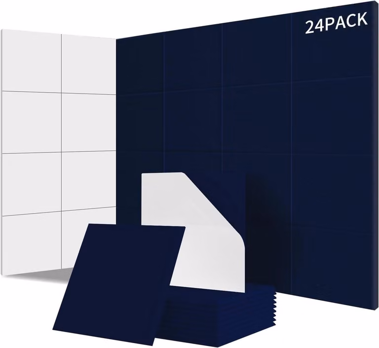 Pak van 24 zelfklevende akoestische panelen voor wanden en deuren - 100% polyester - NRC 0,95 - Sterrenhemelblauw