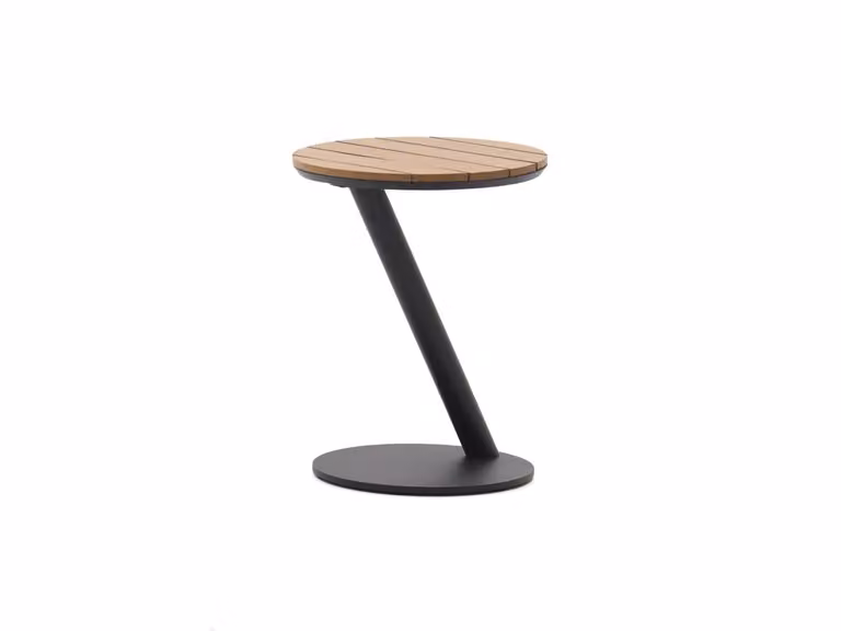 Bellagio ronde bijzettafel voor in de tuin met houtlook en aluminium onderstel, antraciet/bruin, Ø 40 cm