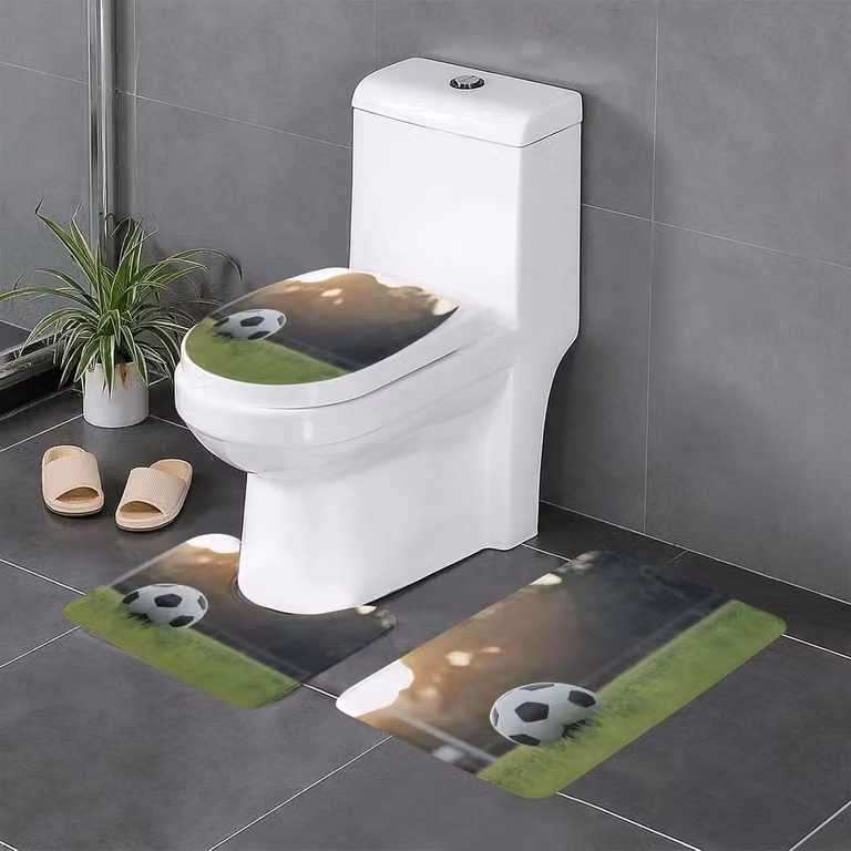 3-delige flanelen badkamertapijt set met dierenprint - Badmat en WC mat - 60 x 40 cm