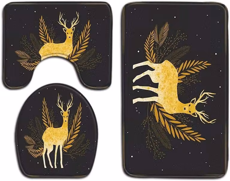 Badkamer Mat Set van 3 stuks met Kerstprint - Comfort Thuis - Zeer Absorberend - Breedte: 45 cm, Lengte: 75 cm