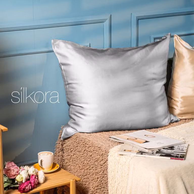 Silkora Premium Zijden Kussensloop van 100% Moerbeizijde - 22 Momme - Zilvergrijs - 60 x 70 cm