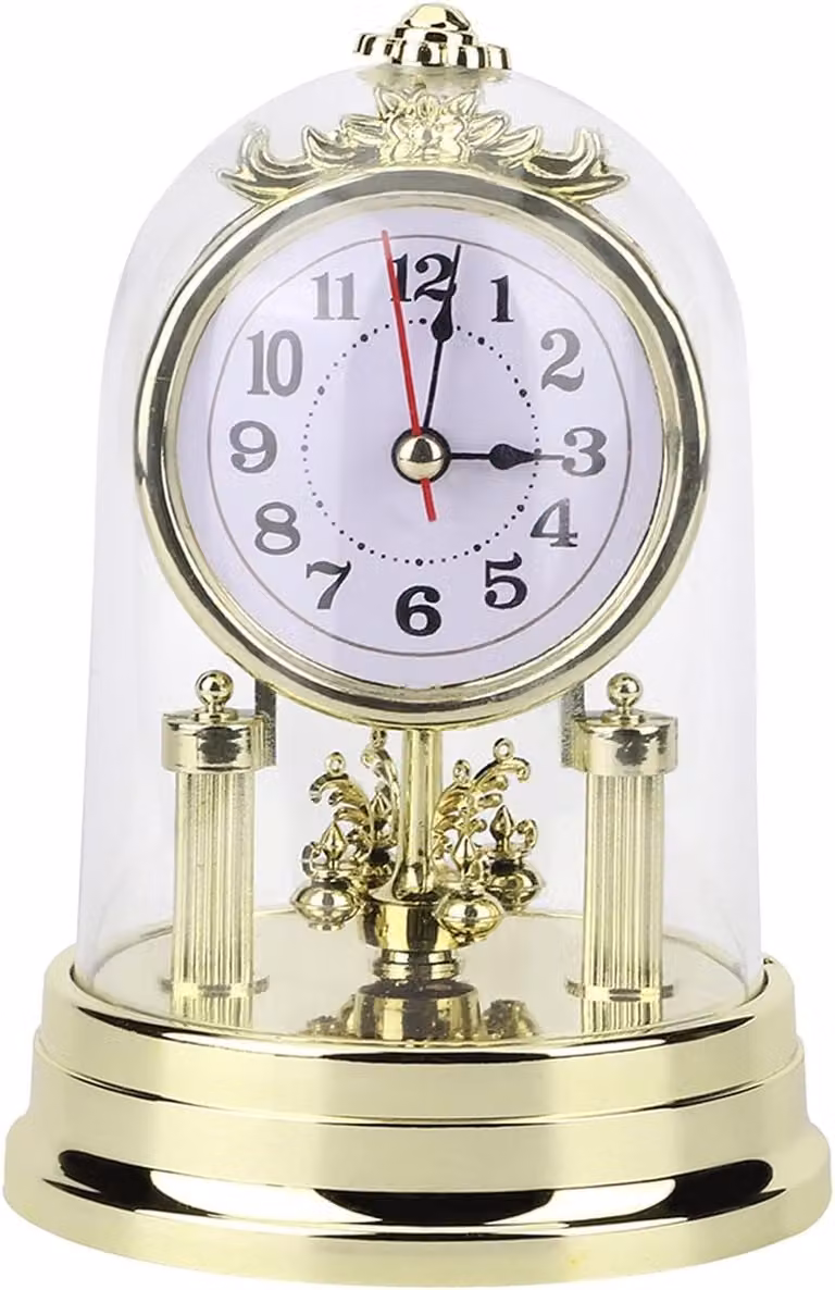 SnelShoppen Europese Retro Ronde Stille Wekker - Antieke Tafelklok voor Woonkamer, Slaapkamer of Kantoor - Goud Luxe Metaal