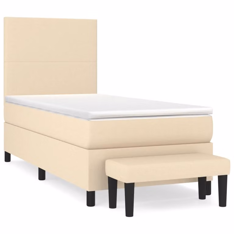 vidaXL Boxspringbed met matras, crème, B/D/H: 90 x 190 cm, met stoffen bekleding