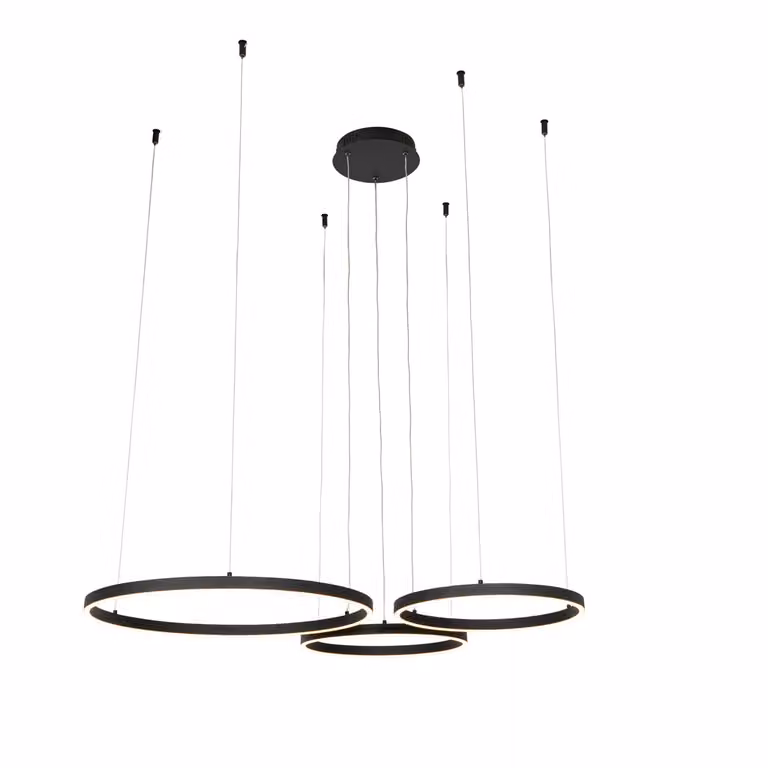 QAZQA Anello Hanglamp zwart met 3 dimbare LED-lichten