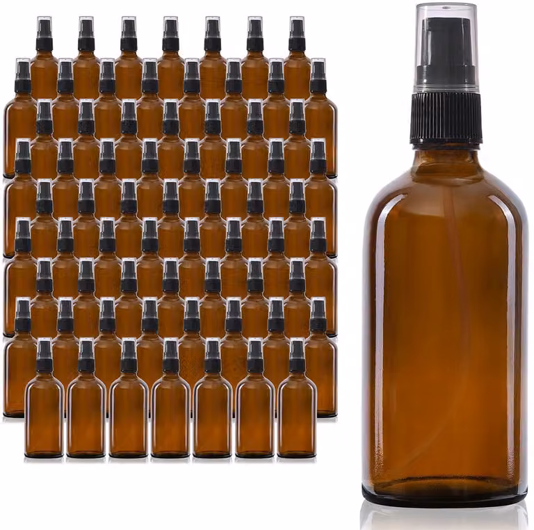 Oputec Set van 68 Bruine Glazen Pompflessen voor Crème en Lotion, 100ml per stuk