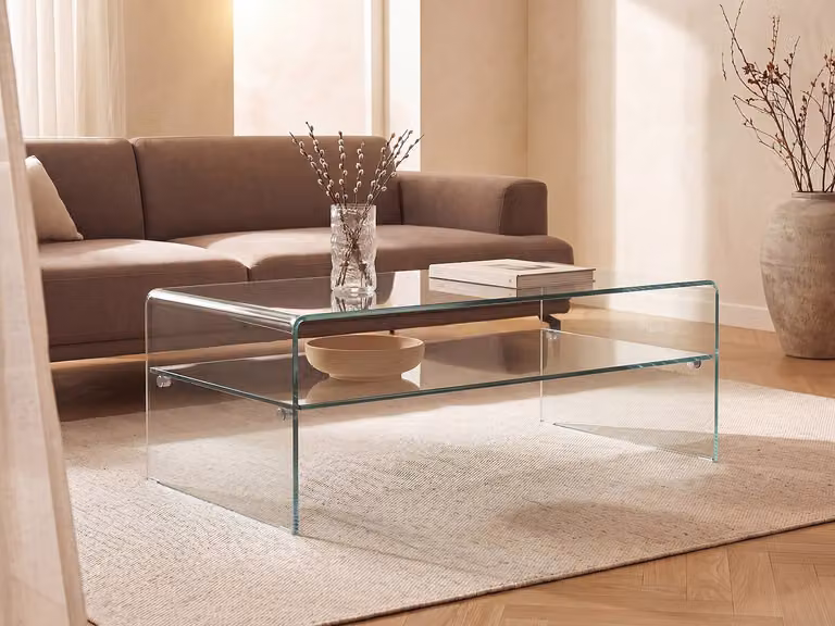 STILEOS Salontafel met dubbel blad van gehard glas - Transparant - B: 60 cm, D: 58 cm, H: 43 cm