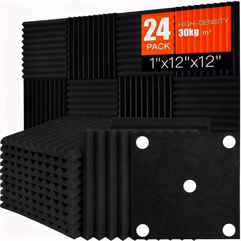Saiqiang Akoestische Panelen, 24 stuks, Zelfklevend, Geluidsabsorberende Wiggen, Zwart