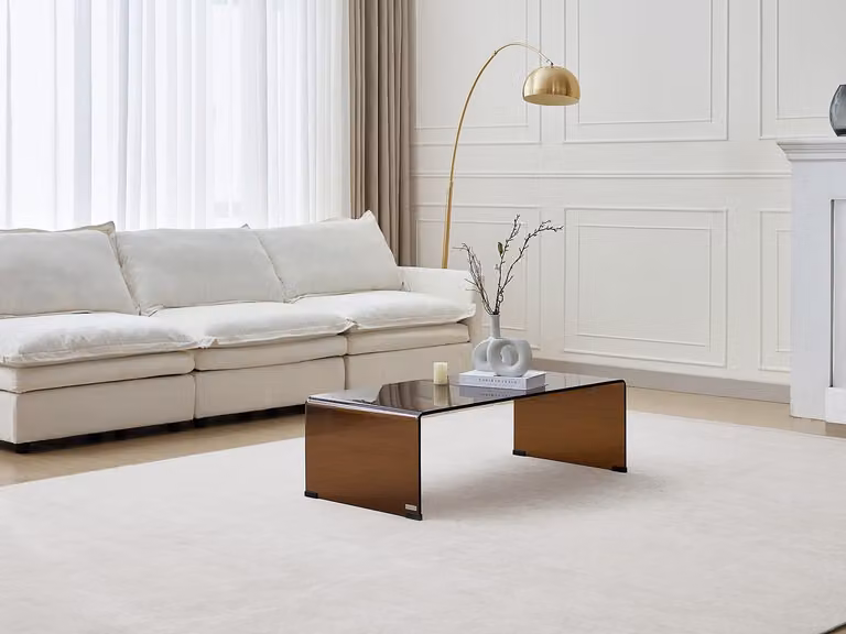 Salontafel ALONZO van gebogen gehard glas - Bruin - B: 80 cm, D: 55 cm, H: 35 cm
