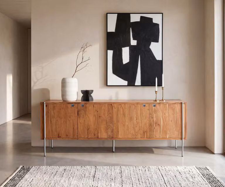 DELIFE Dressoir Rivoro Industrieel Acacia Hout Bruin met 4 Deuren en Soft-close Lades Breedte: 210 cm