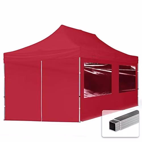 TOOLPORT Vouwpaviljoen Partytent met 4 zijpanelen en 32mm ALU frame, Rood, 3 x 6 m