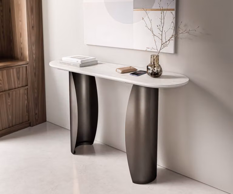 DELIFE Consoletafel Solena met wit marmeren blad en zwart metalen onderstel, B/D/H: 135 x 40 x 78 cm