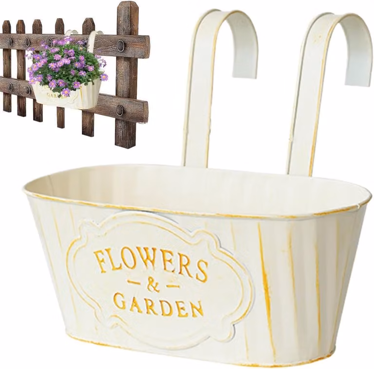 Beige plantenbak voor reling met eenvoudige haakmontage - Breedte: 24 cm