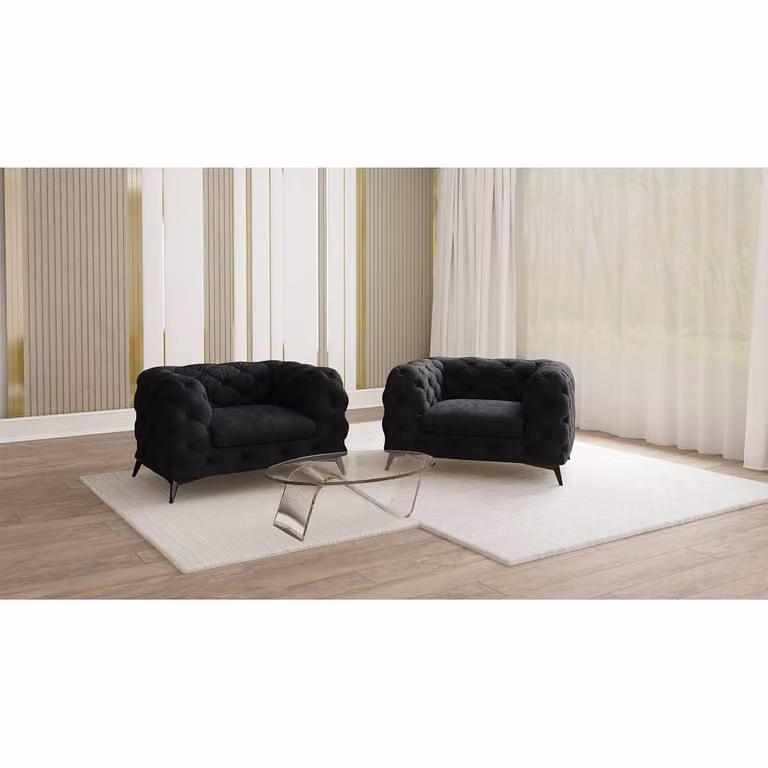 home24 Fauteuil Ravi zwart velours B: 125 cm, D: 73 cm, H: 100 cm