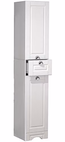VCM Casalo Hoge badkamerschast in landhuisstijl met deuren en lades, Wit, B: 35 cm, D: 32 cm, H: 180 cm