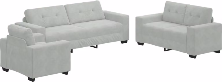 vidaXL Modern Bankstel - 3-delig - Lichtgrijs - Fluweel - Breedte: 221 cm