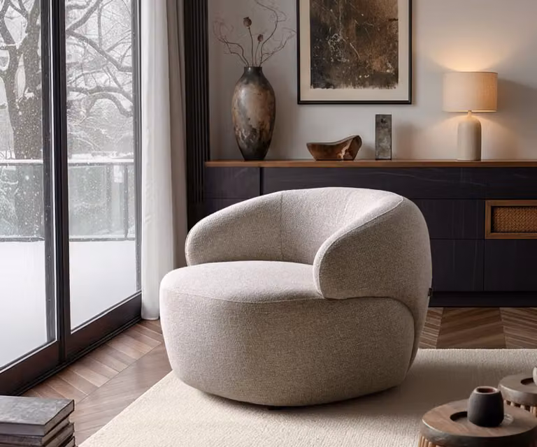 DELIFE Fauteuil Nova Lounge Beige met Armleuningen B/D/H: 88 x 88 x 68 cm