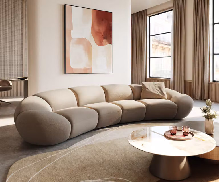 DELIFE Lunna Grote Sofa in Beige Bouclé met 2 Kussens, B: 367,5 cm x D: 175 cm