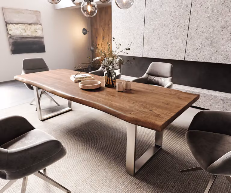 DELIFE Eettafel Edge Live-Edge Acacia Bruin met Zilveren Onderstel B: 260 cm, D: 100 cm, H: 76,5 cm