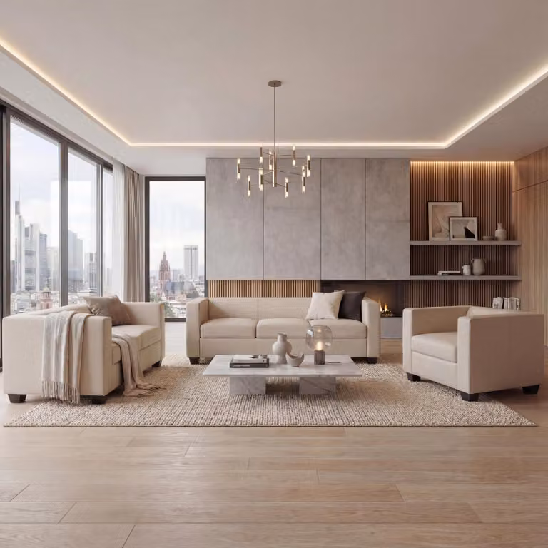 Mendler Loungebankset Lille met salontafel in crème kunstleer