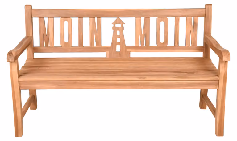 Houten 3-persoons tuinbank van geolied teakwood met vuurtorenmotief, 150 cm