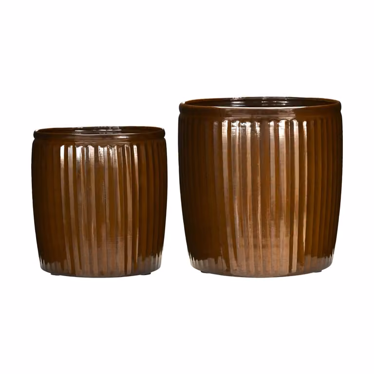 House Doctor Groove bloempot 2-delig small Bruin Keramiek