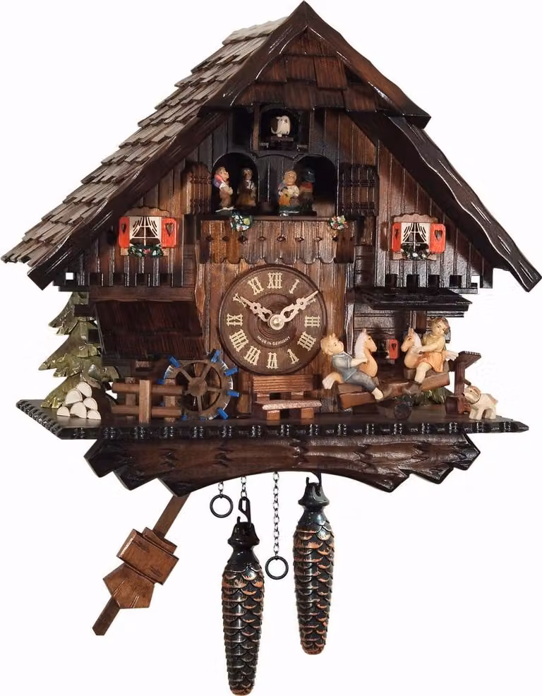Engstler Koekoeksklok 4746_MT met 1-daags kettinguurwerk, notenhout en muziek met dansend paar, Hoogte: 33 cm