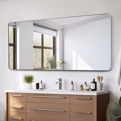 VEVOR Wandspiegel, Moderne Rechthoekige Badkamerspiegel met Zilveren Aluminium Frame, H x B x D: 182,8 x 81,3 x 2,5 cm