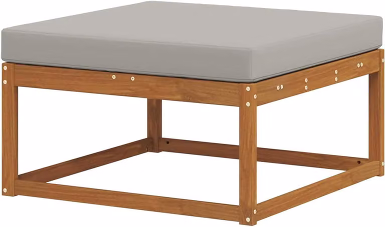 Voetenbank van massief hout - Hocker voor tuin en terras - Latten design - Naturel - B/D/H: 79 x 79 x 37 cm