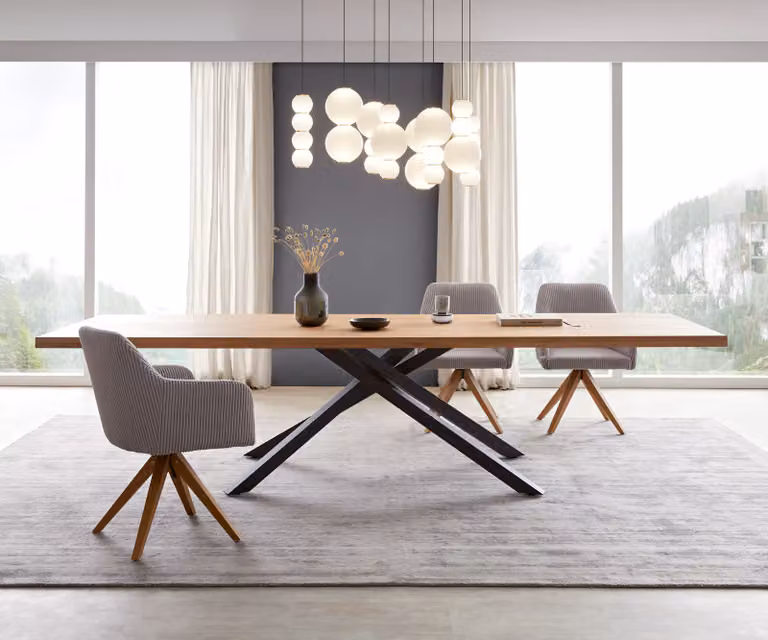 DELIFE Eettafel Edge Live-Edge Eikenhout met Kruisframe, Rechthoekig, Bruin/Zwart, B: 300 cm, D: 100 cm, H: 75 cm
