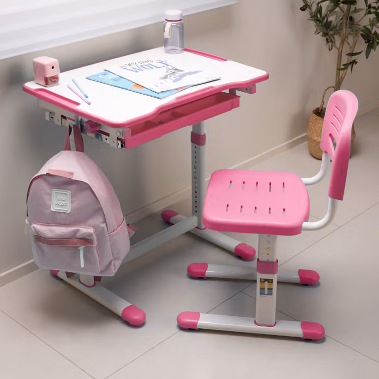 en.casa Kinderschrijftafelset Sala, 2-delig met verstelbare tafel en stoel, roze