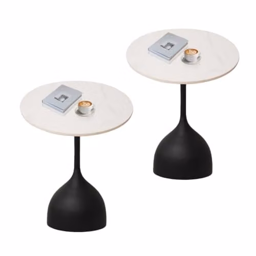 Cre Cra Bijzettafel van Marmer en IJzer, Ronde Salontafel, Zwart, B/D/H: 45 x 45 x 60,5 cm