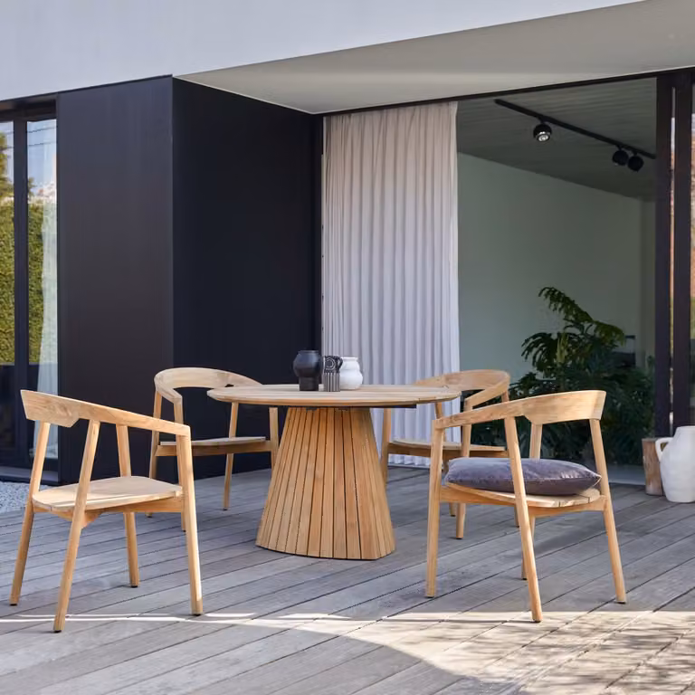Tikamoon Ronde tuintafel voor 6 personen - Bruin - Teak - Diameter: 120 cm, Hoogte: 75,5 cm