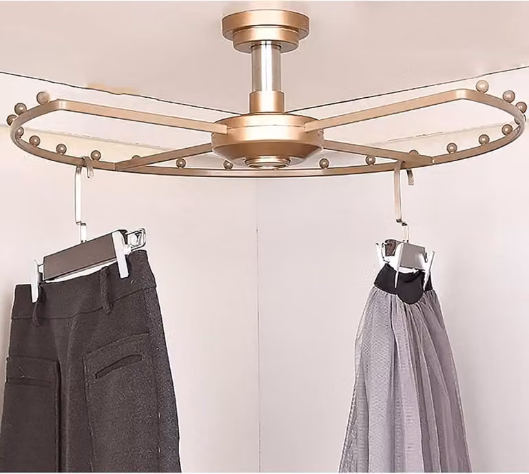 Rond kledingrek met draaibare hanger in zwart, verstelbaar ontwerp, Breedte: 52 cm