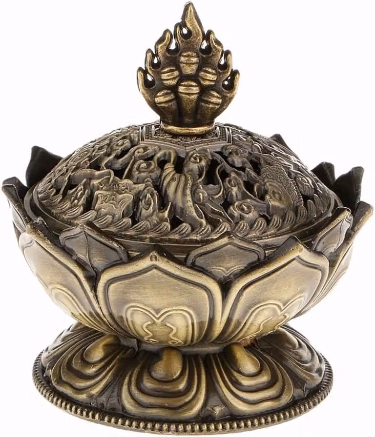 Lotusvormige Mini Metalen Wierookhouder voor Aromatherapie en Terugstroom Wierook - 7 x 7 cm