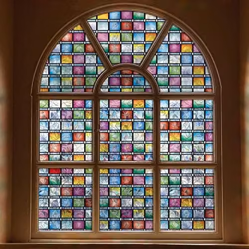 FEOMOS Glas-in-loodfolie Regenboogkleur Decoratieve Privacyfolie met Anti-uv Bescherming Breedte: 44 cm, Lengte: 300 cm