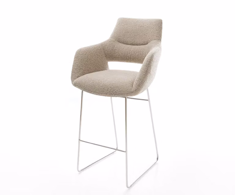 DELIFE Barstoel Yago-Flex Beige Bouclé met Zilveren Sledeonderstel en Pocketvering