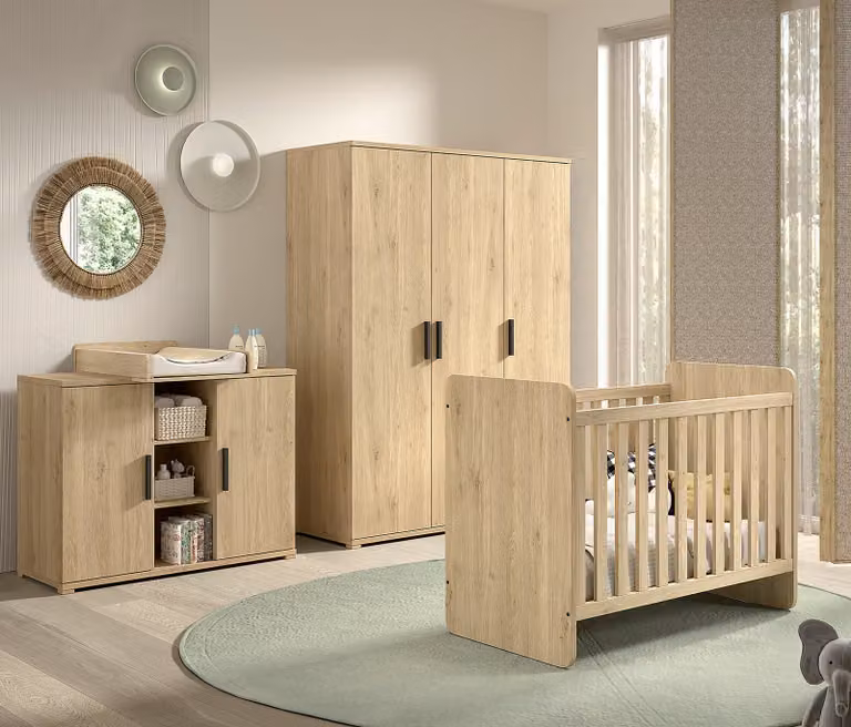 home24 Sam 3-delige babykamer- en doorgroeikamer set, bruin, 151 cm