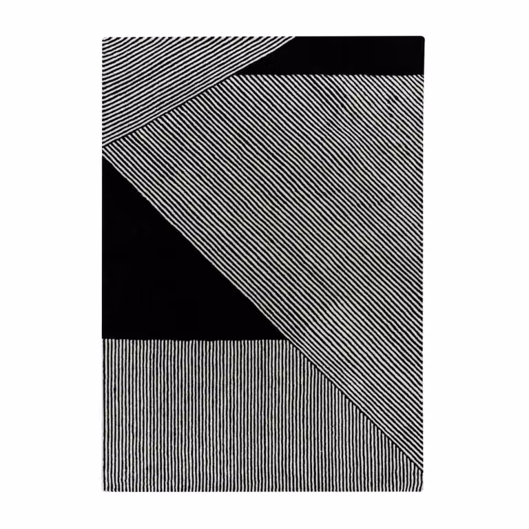 NJRD Wollen vloerkleed met zwarte strepen, 170 x 240 cm
