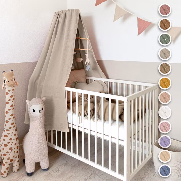 Lilimaus Klamboe voor ledikant met gouden details - Lichtbeige mousseline katoen - 140 cm