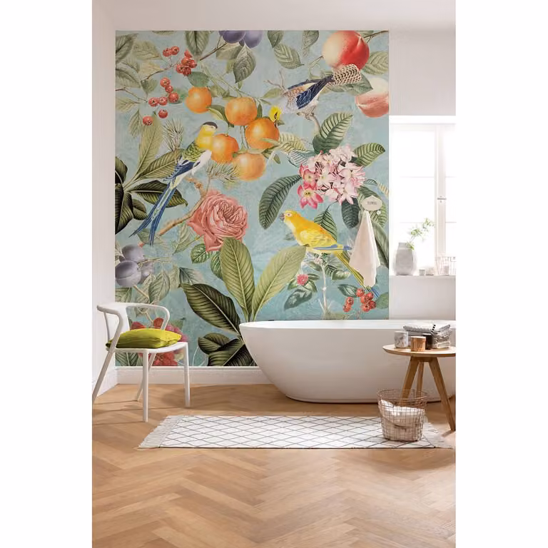 home24 Vlies-fotobehang Birds and Berries, Multicolour, B: 200 cm, H: 250 cm