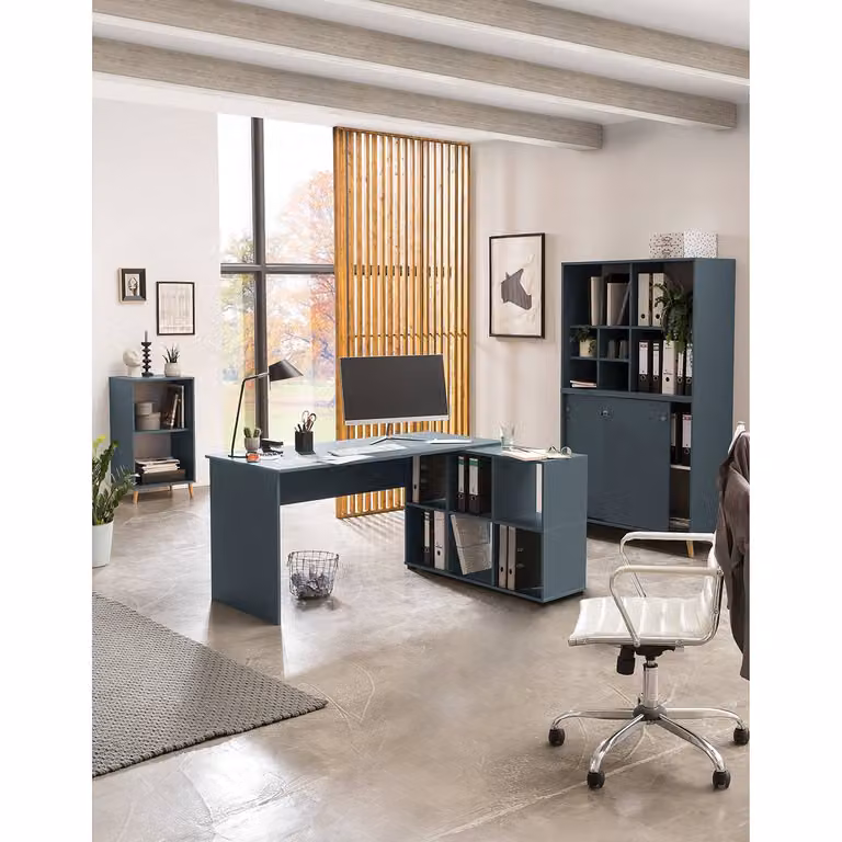 home24 Hoekbureau Blauw, B: 150 cm, D: 74 cm, H: 104 cm
