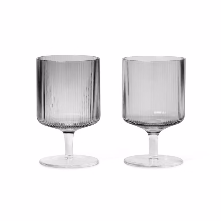 Ferm Living Ripple wijnglazen 2-pack - Grey - Gestreept glas