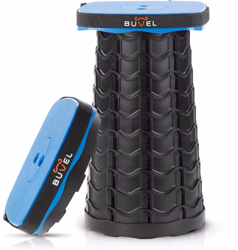Buvel Telescopische Kruk Vierkant Blauw – Opvouwbare Camping Kruk, Visstoel en Voetensteun
