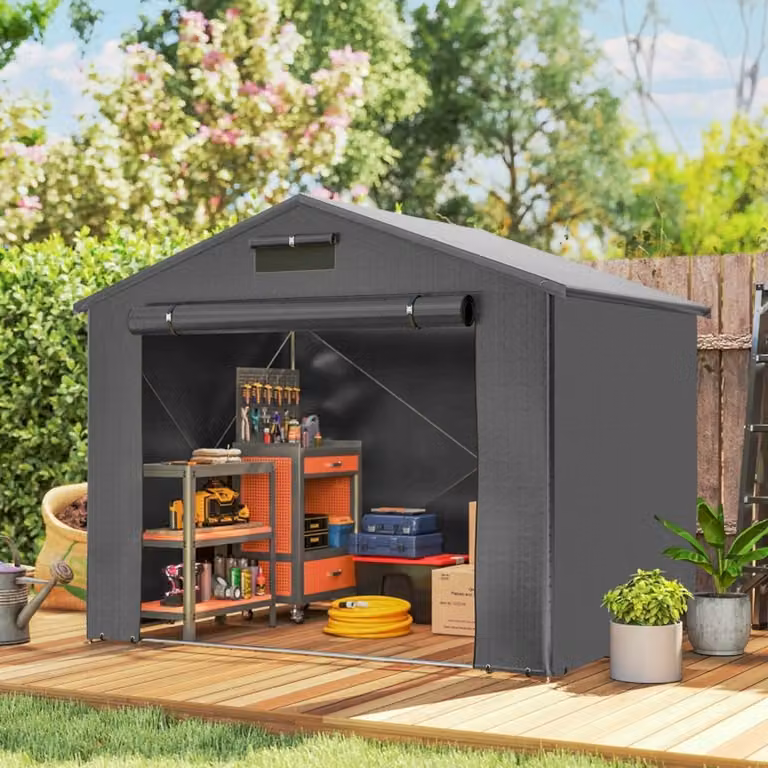 REDOM Garagetent met oprolbare ritsdeur en ventilatieraam, donkergrijs, B: 247 cm, D: 180 cm, H: 202 cm