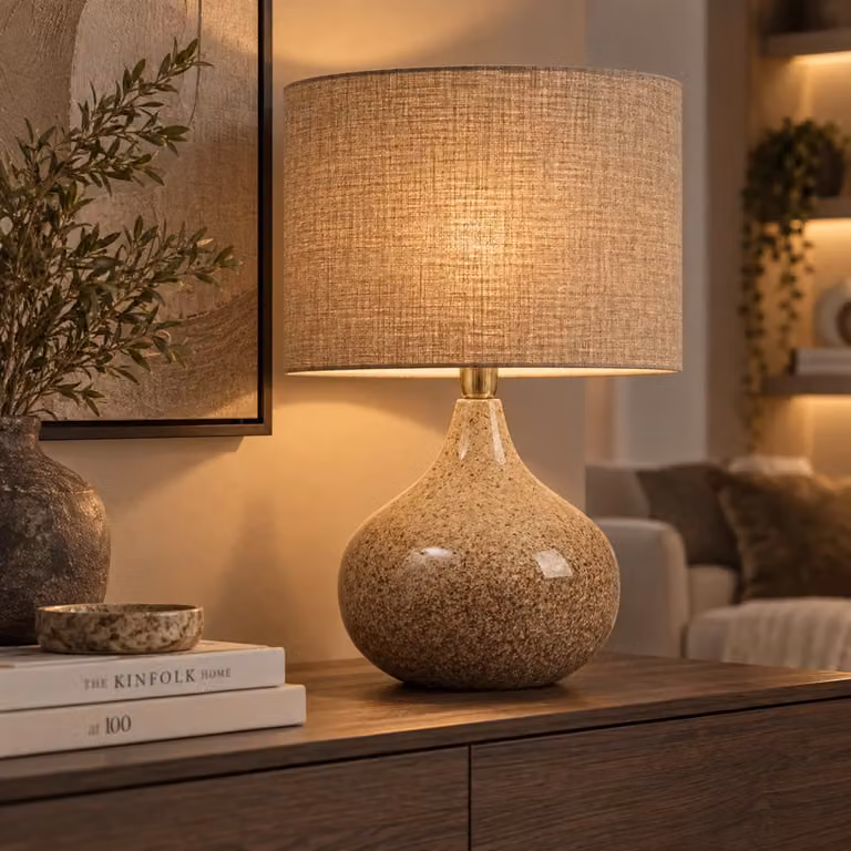 Light en Living LUCIO ronde keramische tafellampvoet in beige en bruin, B/D/H: 30 x 30 x 30 cm