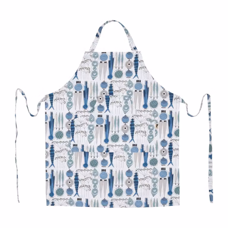 Almedahls Picknick schort klein patroon Blauw-beige voor volwassenen