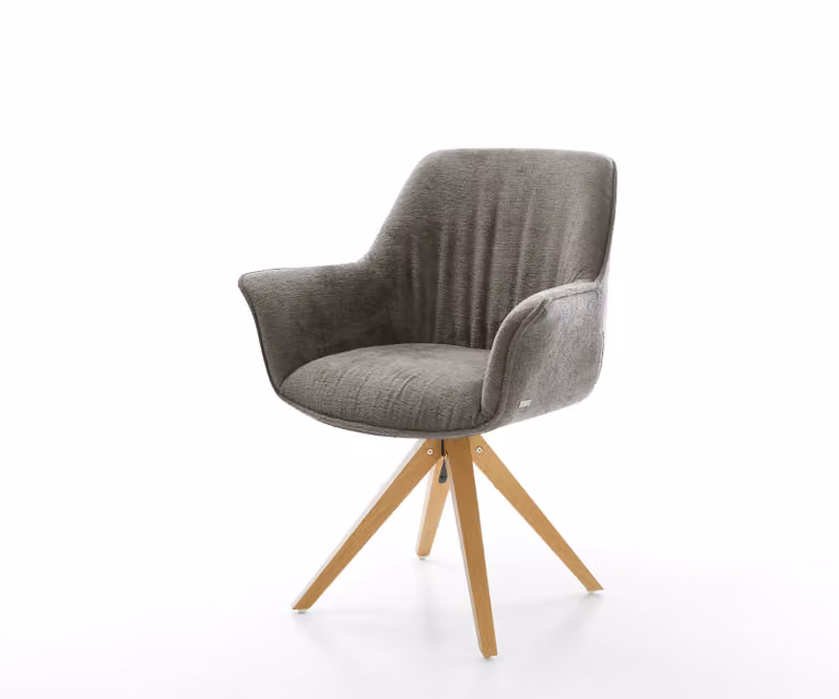 Keila-Flex Draaistoel met armleuning, Bouclé stof en houten frame, Natuur