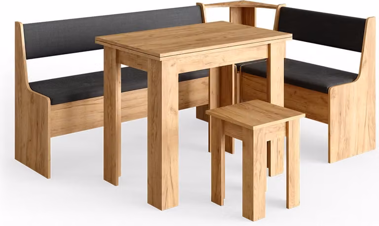 Vicco Roman Hoekbank set met tafel, Krachtige eik goud, B: 136,6 cm, D: 60 cm