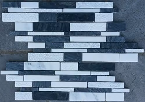 Mozaïek wandtegel van grijs en wit Bianco Carrara natuursteen marmer 39 x 27 cm